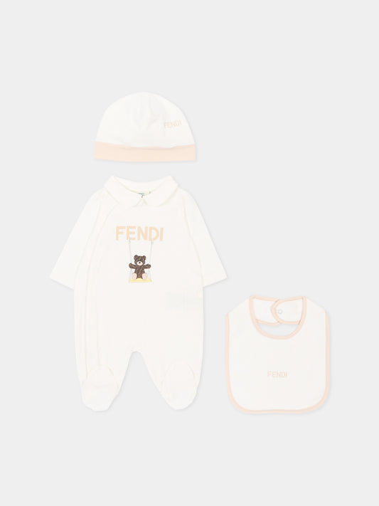 Set tutina avorio Fendi Bear per neonati,Fendi Kids,BUK167 ST8 F0TU9