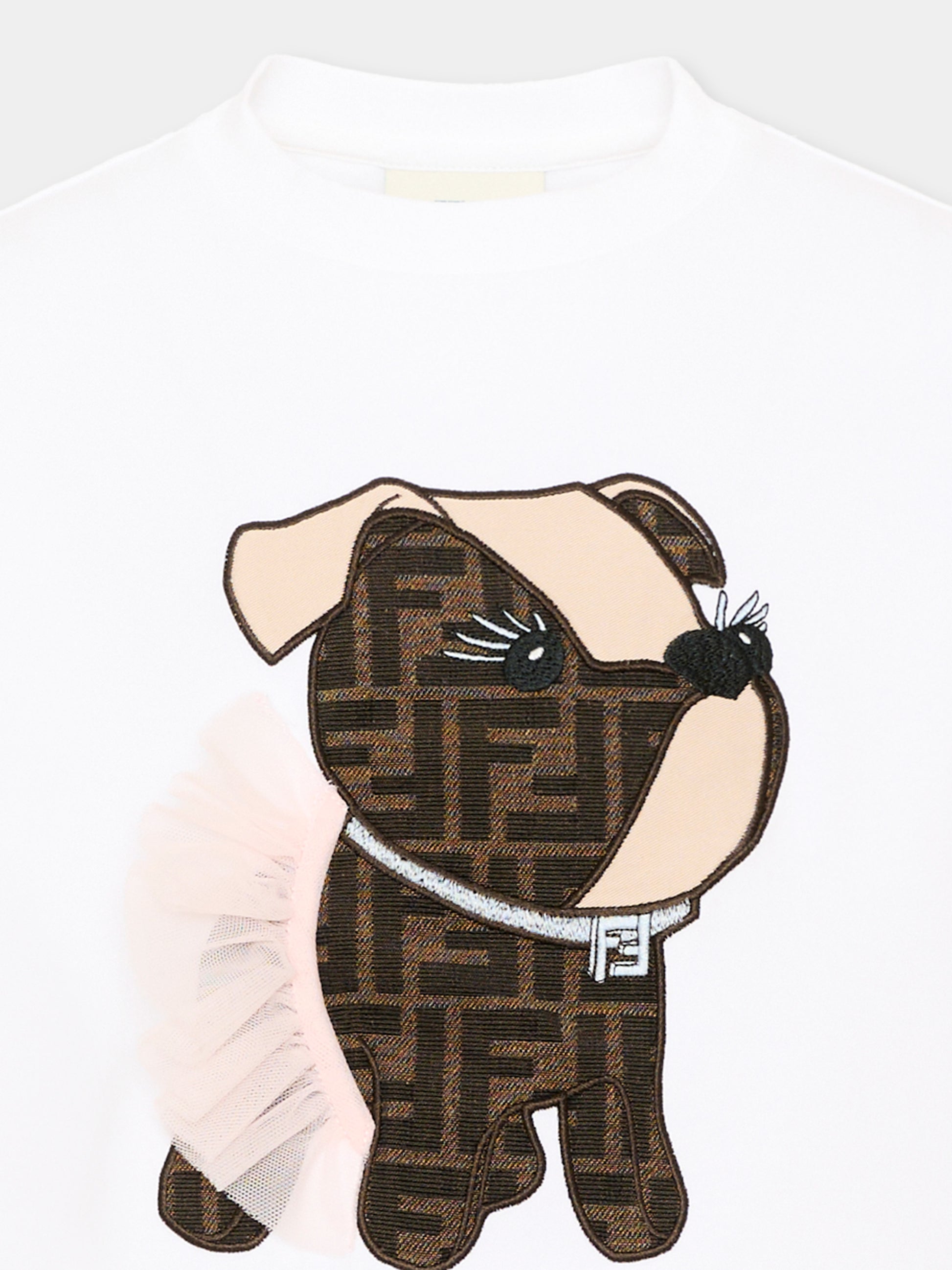 T-shirt bianca per bambina con cane,Fendi Kids,JFI418 AVWL F0TU9