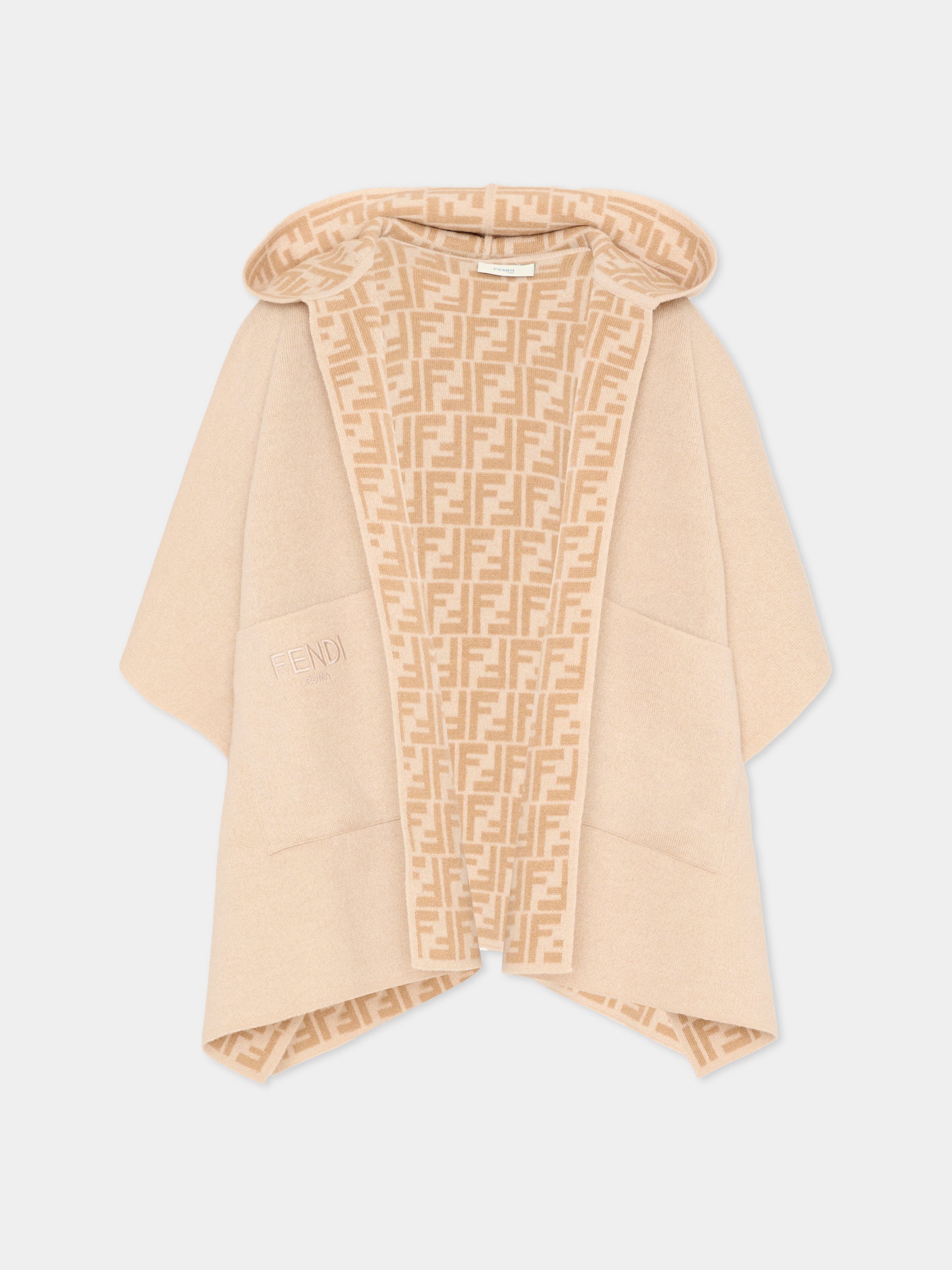 Cappa beige Fendi per bambina con logo,Fendi Kids,JFQ057 AO29 F0AYG