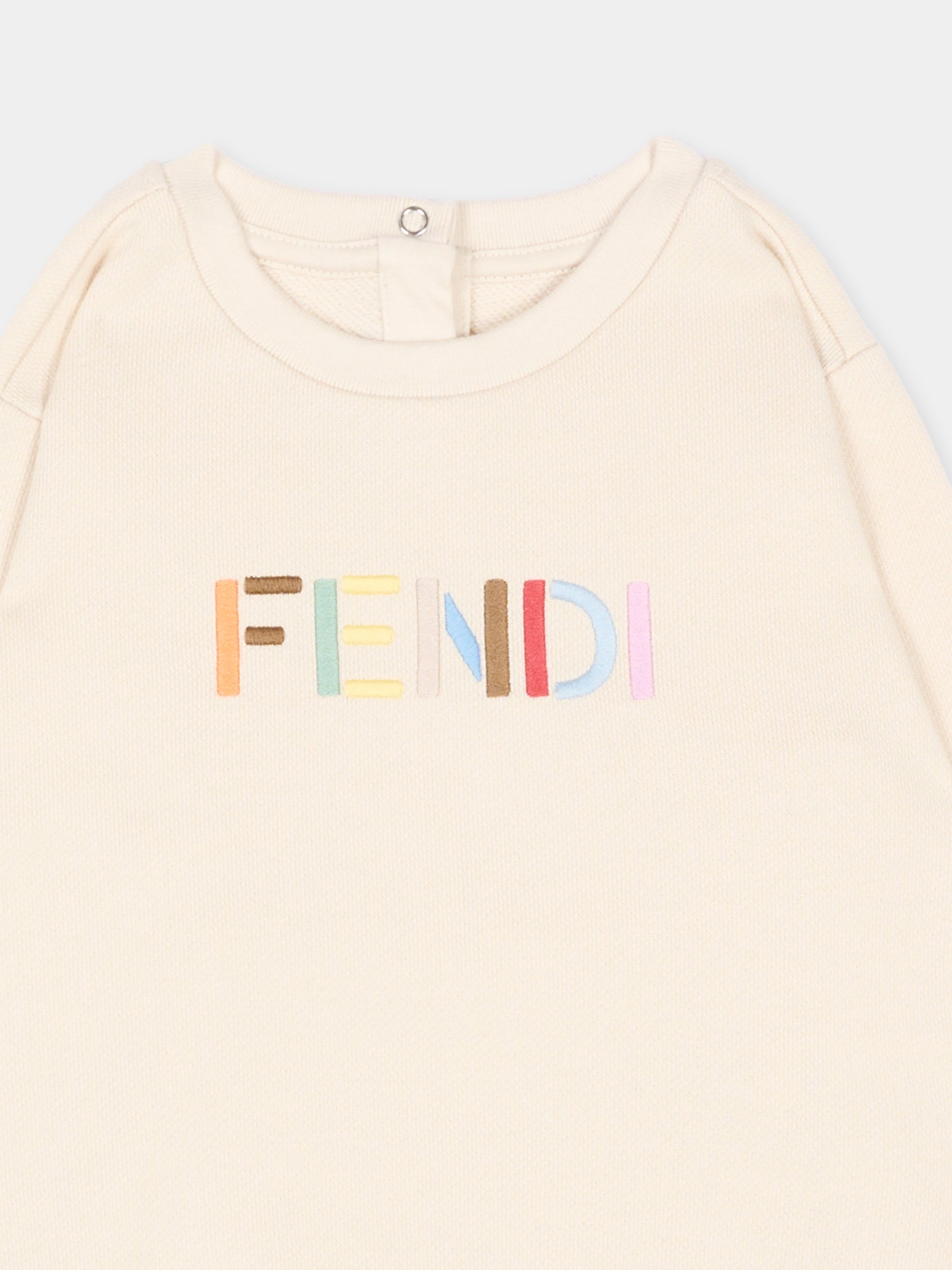 Felpa beige per neonati con logo multicolor,Fendi Kids,BUH104 5V0 F0XW5