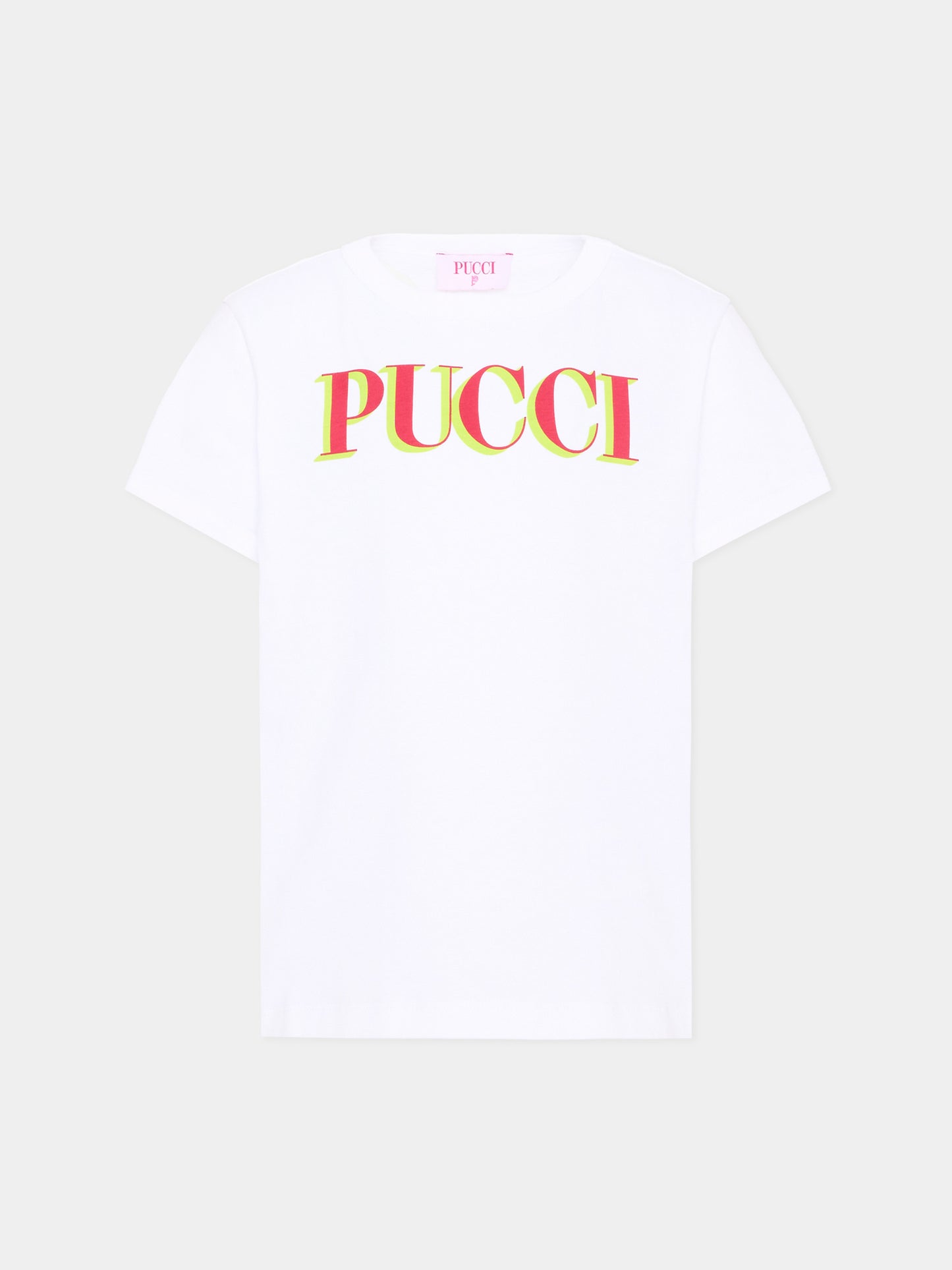 T-Shirt bianca per bambina con logo,Emilio Pucci Junior,PZ8A31 Z3672 100RO
