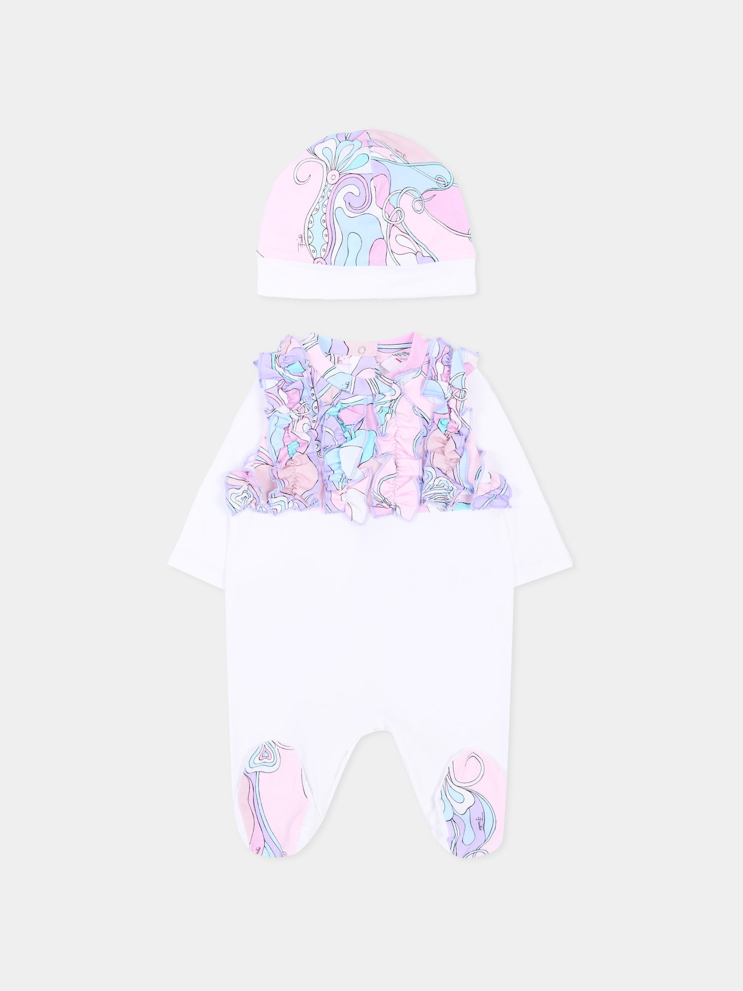 Set tutina bianco per neonata,Emilio Pucci Junior,PZB000 Z3277 100RS