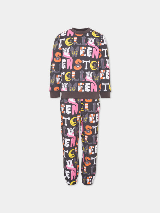 Completo sportivo lungo nero per bambina con stampa,Stella Mccartney Kids,TZ3H00 Z3963 930MC
