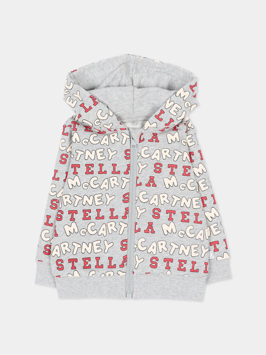 Felpa con cappuccio grigia per neonato con stampa,Stella Mccartney Kids,TZ4350 Z4013 807MC