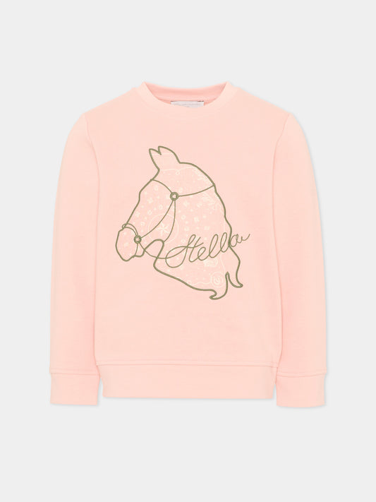 Felpa rosa per bambina con cavallo,Stella Mccartney Kids,TZ4B70 Z3059 50M