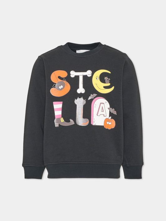 Felpa girocollo nera per bambini con stampa Halloween,Stella Mccartney Kids,TZ4C70 Z3059 930