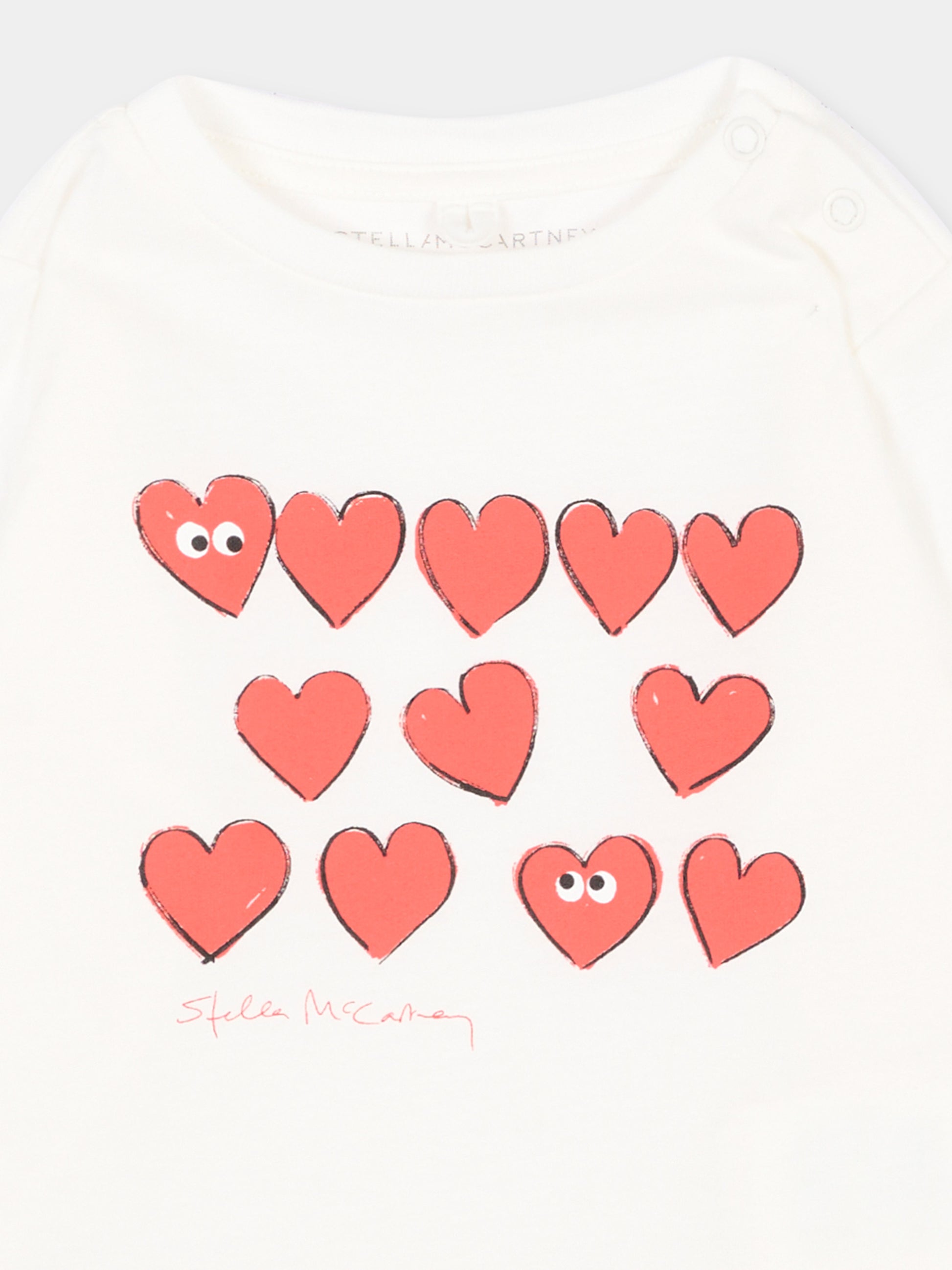 T-shirt avorio per neonata con cuori,Stella Mccartney Kids,TZ8060 Z3931 101