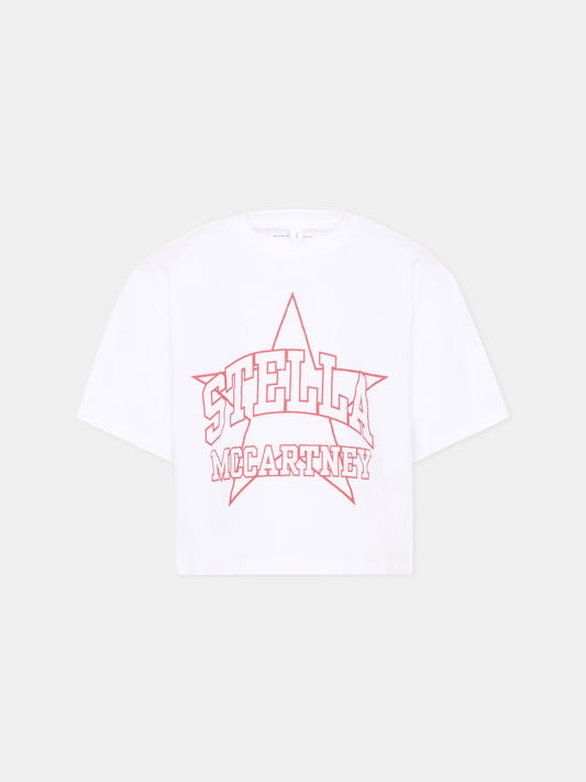 T-shirt bianca per bambina con logo,Stella Mccartney Kids,TZ8B11 Z3931 100