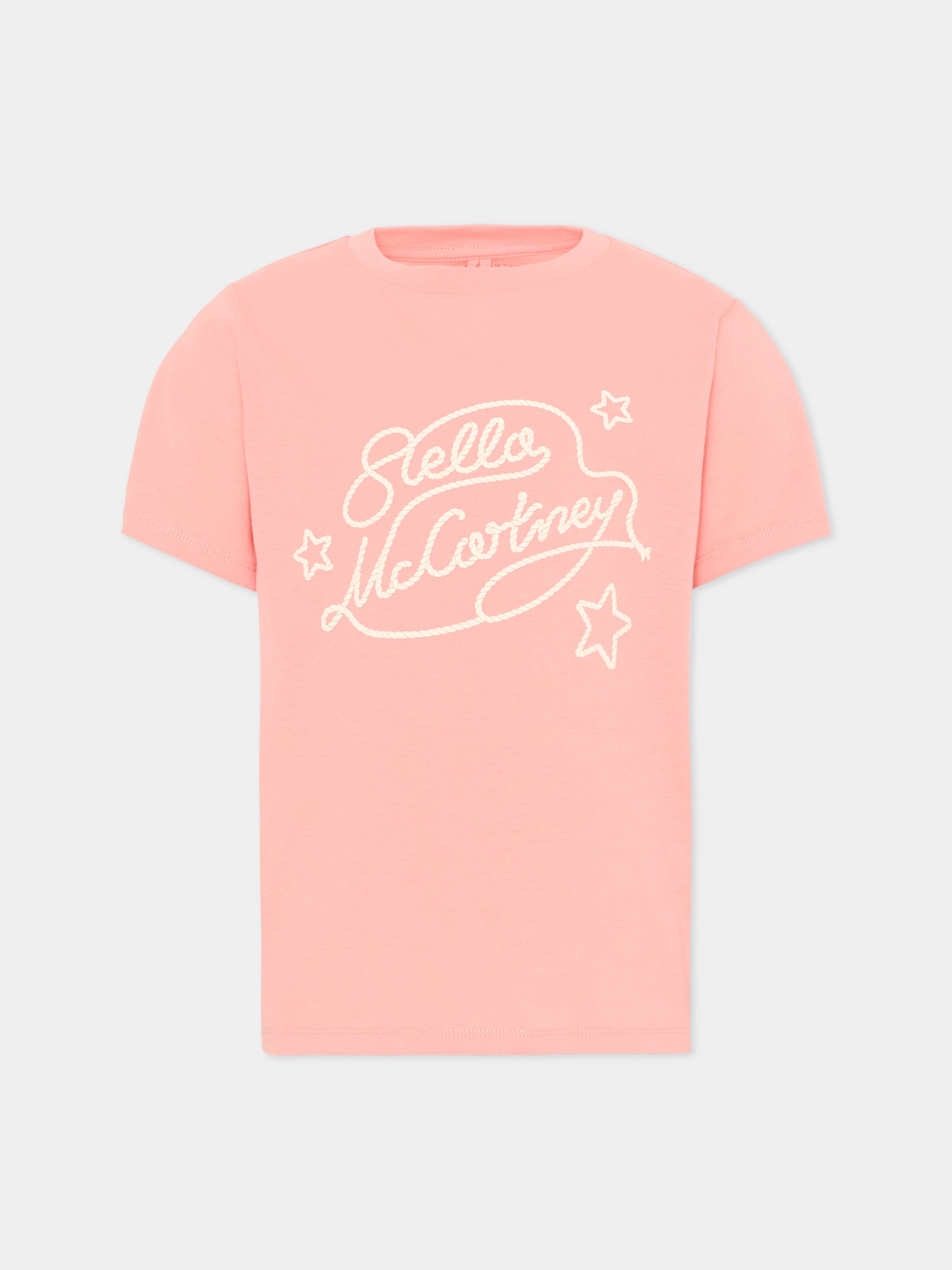 T-Shirt rosa per bambina con logo e stelle,Stella Mccartney Kids,TZ8B41 Z3931 51Q