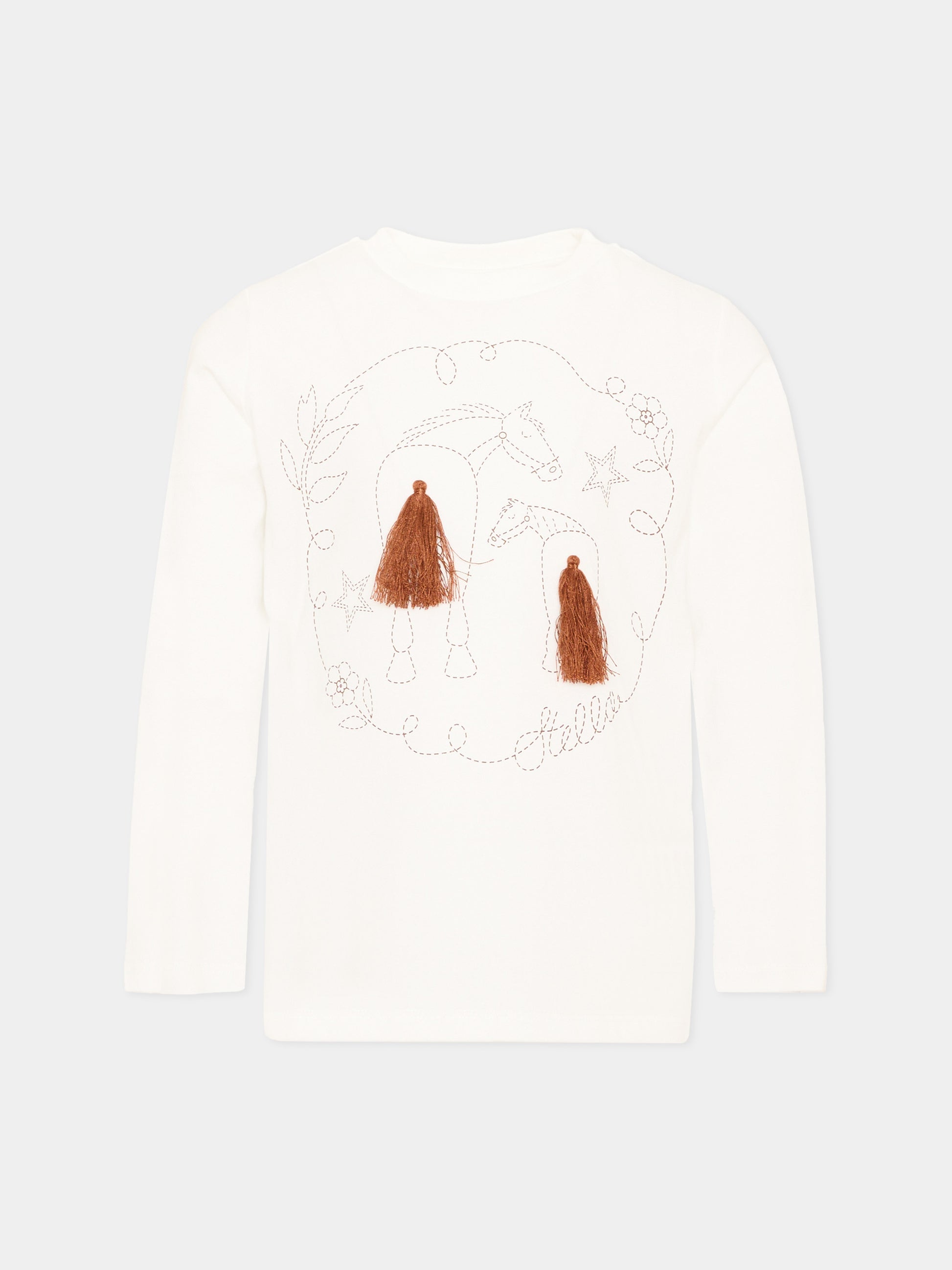 T-shirt a manica lunga bianca per bambina con cavalli,Stella Mccartney Kids,TZ8B50 Z3772 101