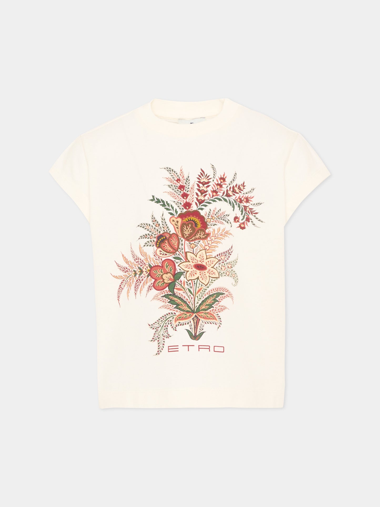T-Shirt avorio per bambina con stampa floreale con logo,Etro,GZ8A21 Z3672 102