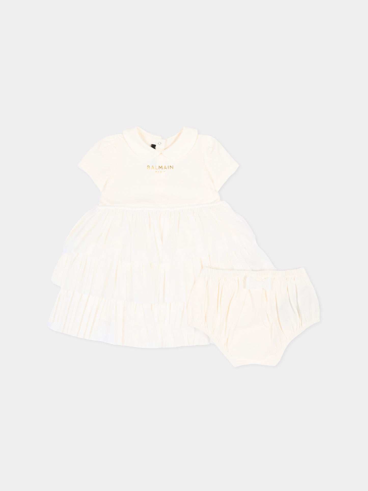 Abito avorio per neonata con logo,Balmain Kids,BZ1021 Z3672 102OR