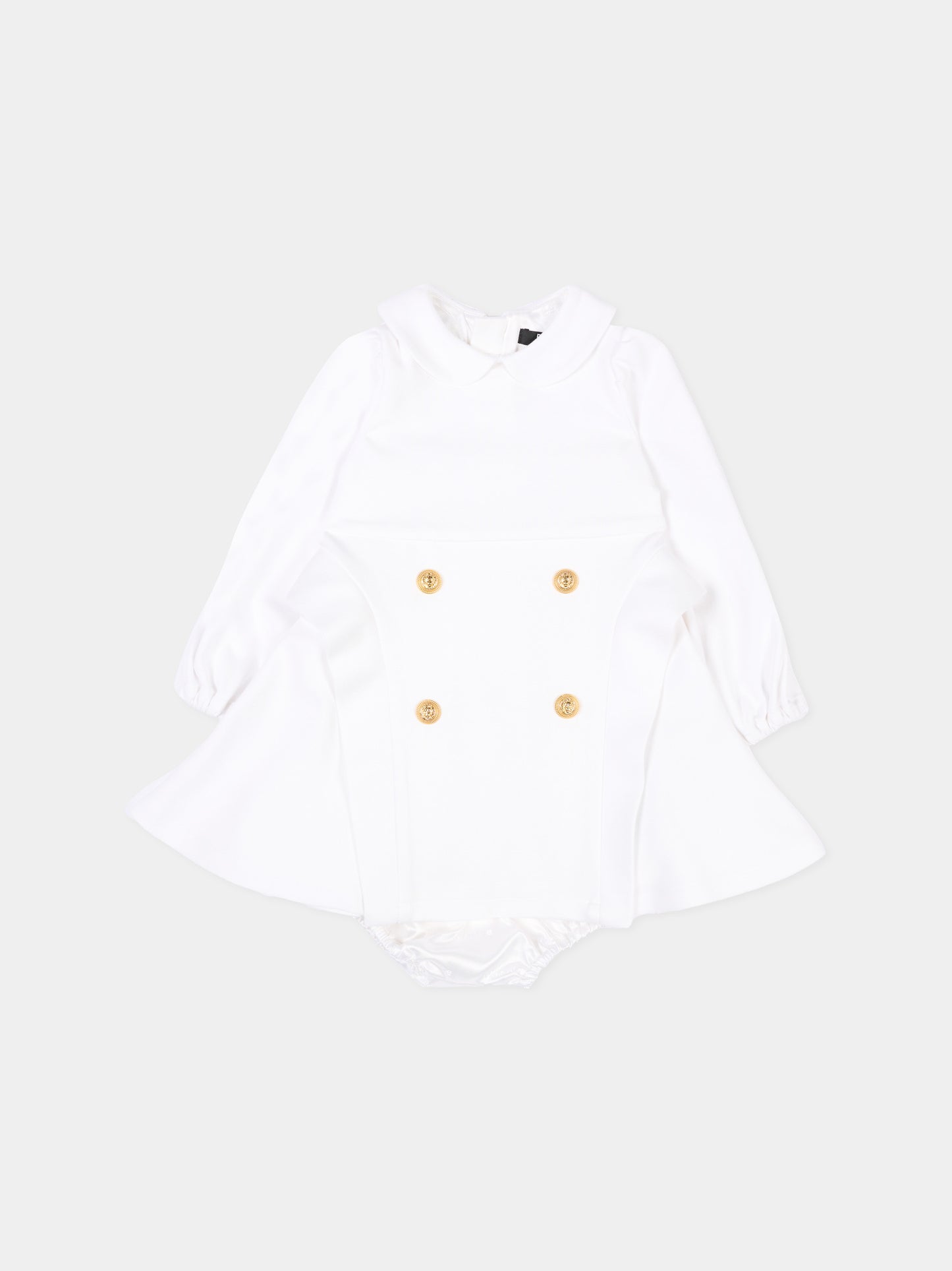 Abito bianco per neonata con bottoni oro,Balmain Kids,BZ1100 J0371 100OR