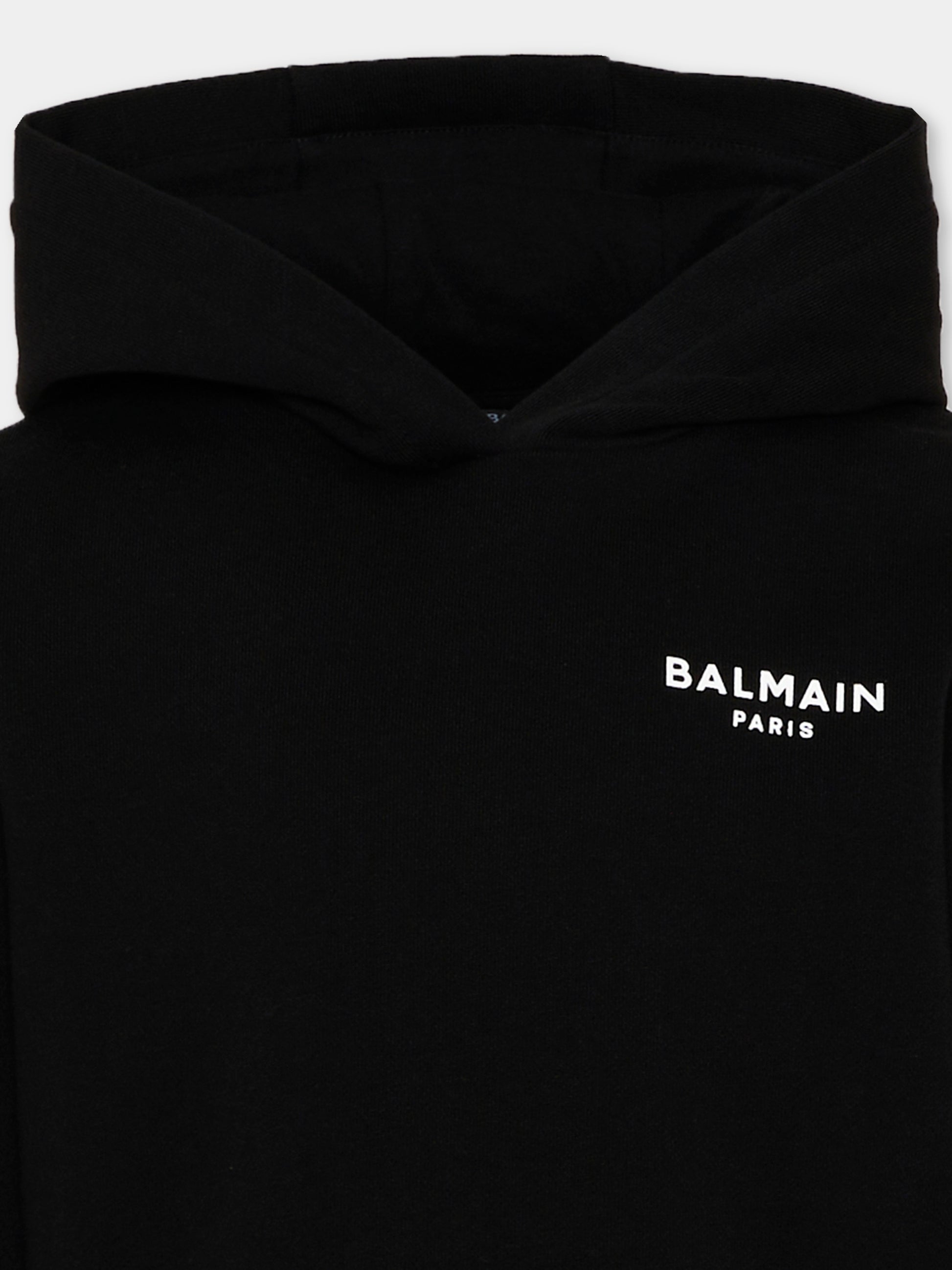 Felpa nera per bambini con logo,Balmain Kids,BY4Q00 Z3183 930BC