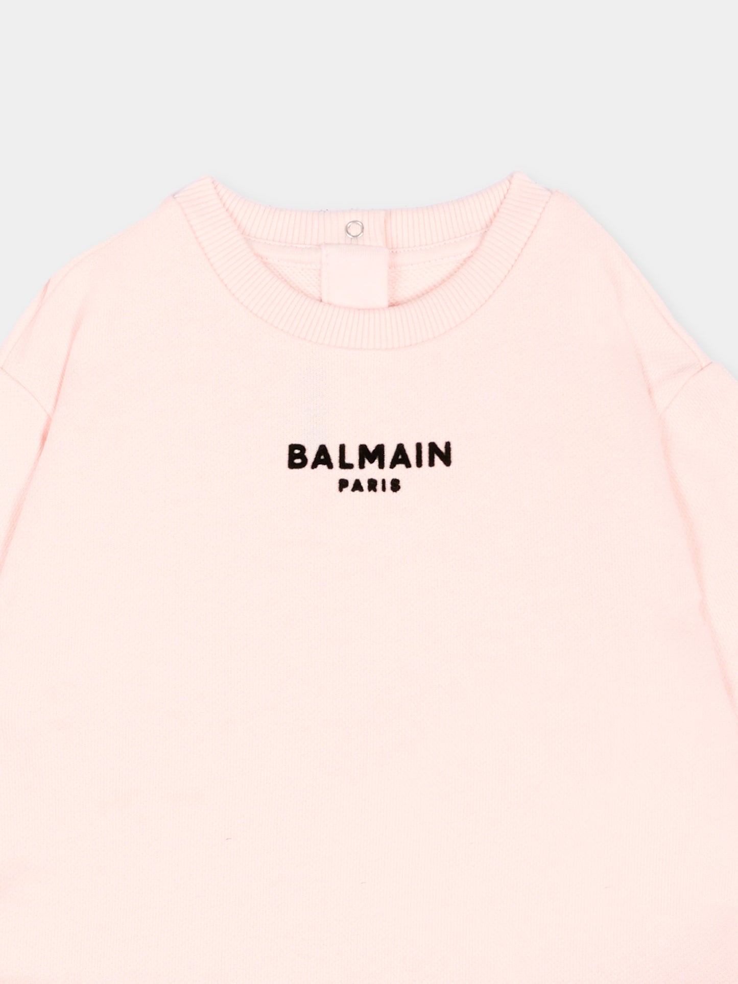 Felpa rosa per neonata con logo,Balmain Kids,BZ4010 Z3183 508NE