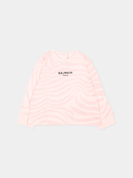 Felpa rosa per neonata con logo,Balmain Kids,BZ4020 Z4118 508RS