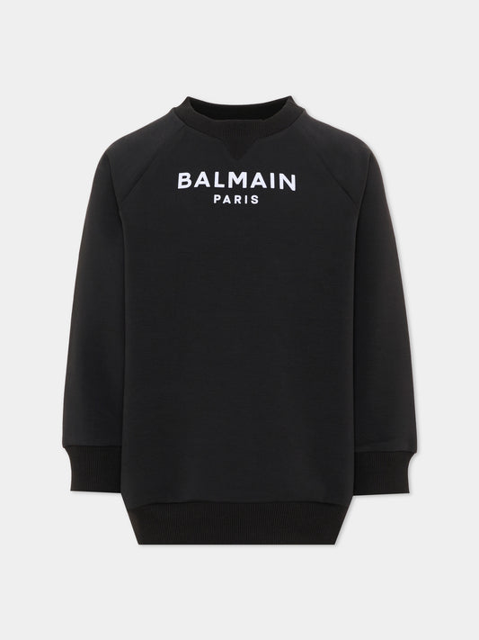 Felpa nera per bambini con logo,Balmain Kids,BZ4I50 Z3728 930BC