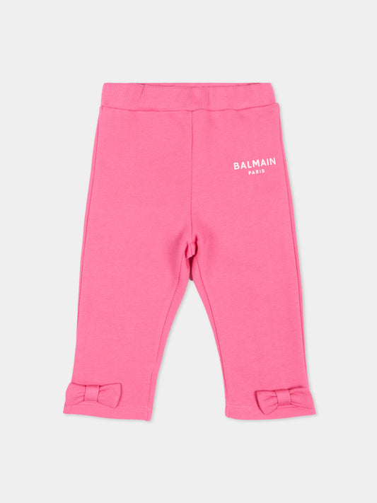 Pantaloni sportivi fucsia per neonata con logo,Balmain Kids,BZ6000 Z3183 52D