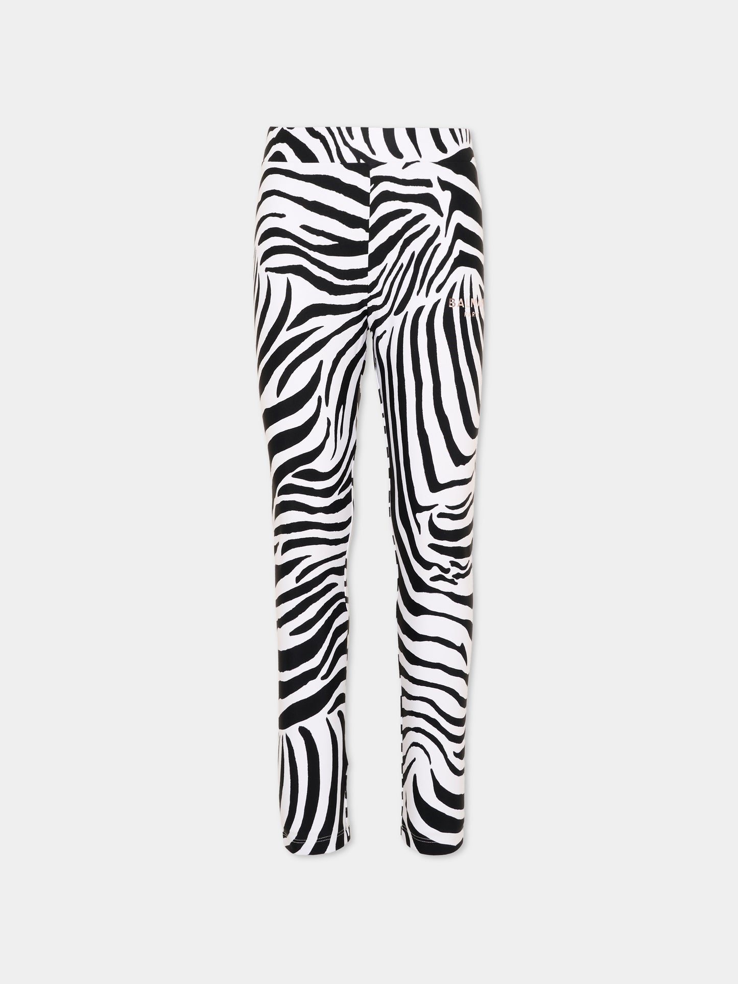 Leggings multicolor per bambina con stampa zebrata e logo,Balmain Kids,BZ6B90 Z4178 100NE
