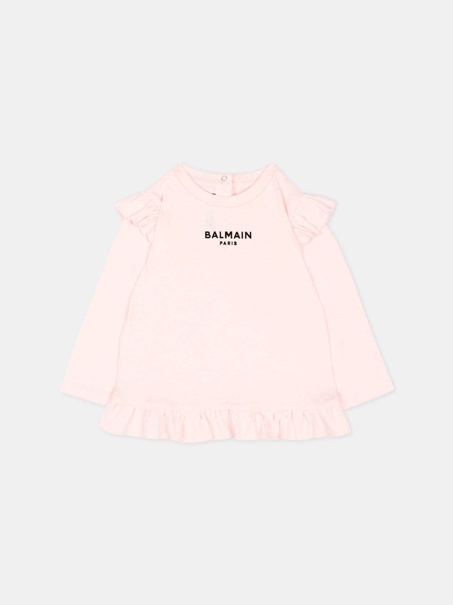 T-shirt a manica lunga rosa per neonata con logo,Balmain Kids,BZ8010 Z3672 508NE