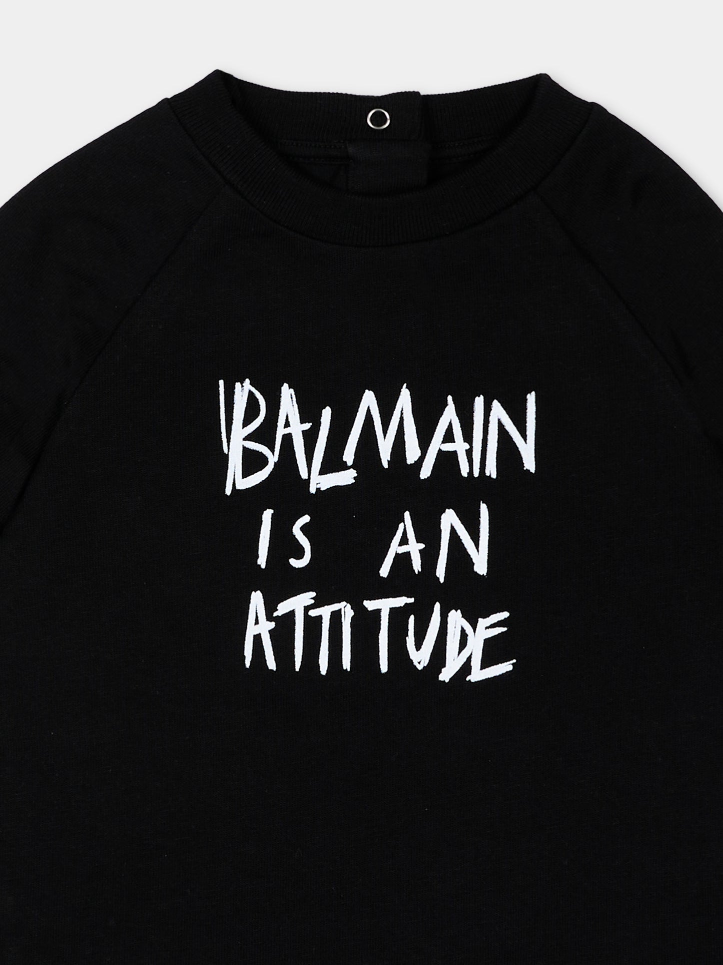 T-Shirt nera per neonato con logo,Balmain Kids,BZ8301 Z3672 930BC