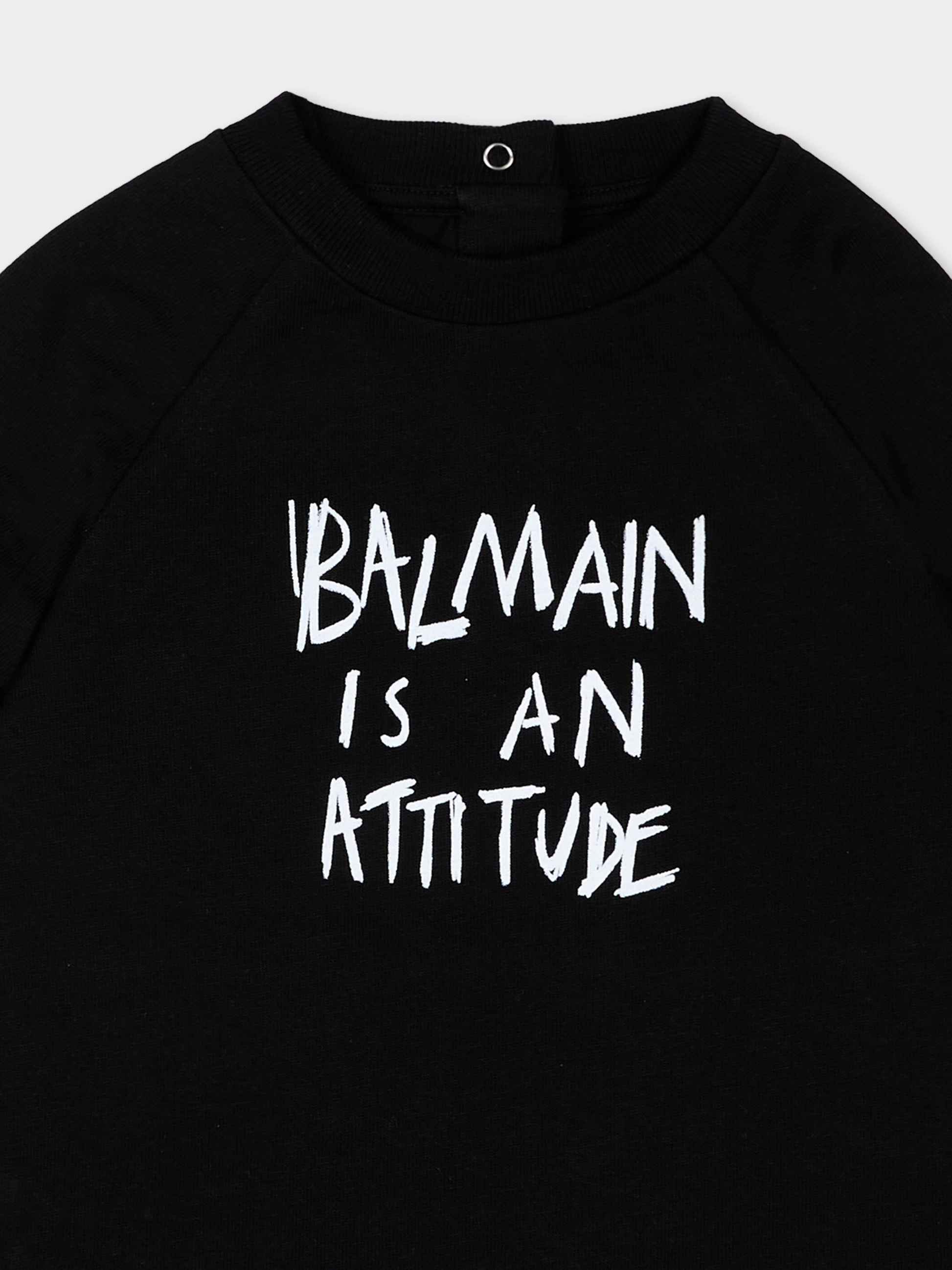 T-Shirt nera per neonato con logo,Balmain Kids,BZ8301 Z3672 930BC