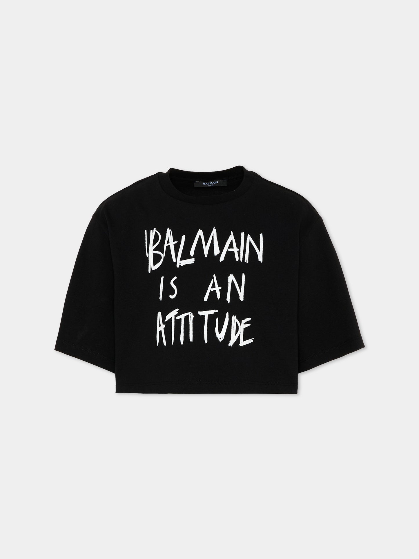 T-Shirt nera per bambina con logo,Balmain Kids,BZ8A01 Z3672 930BC