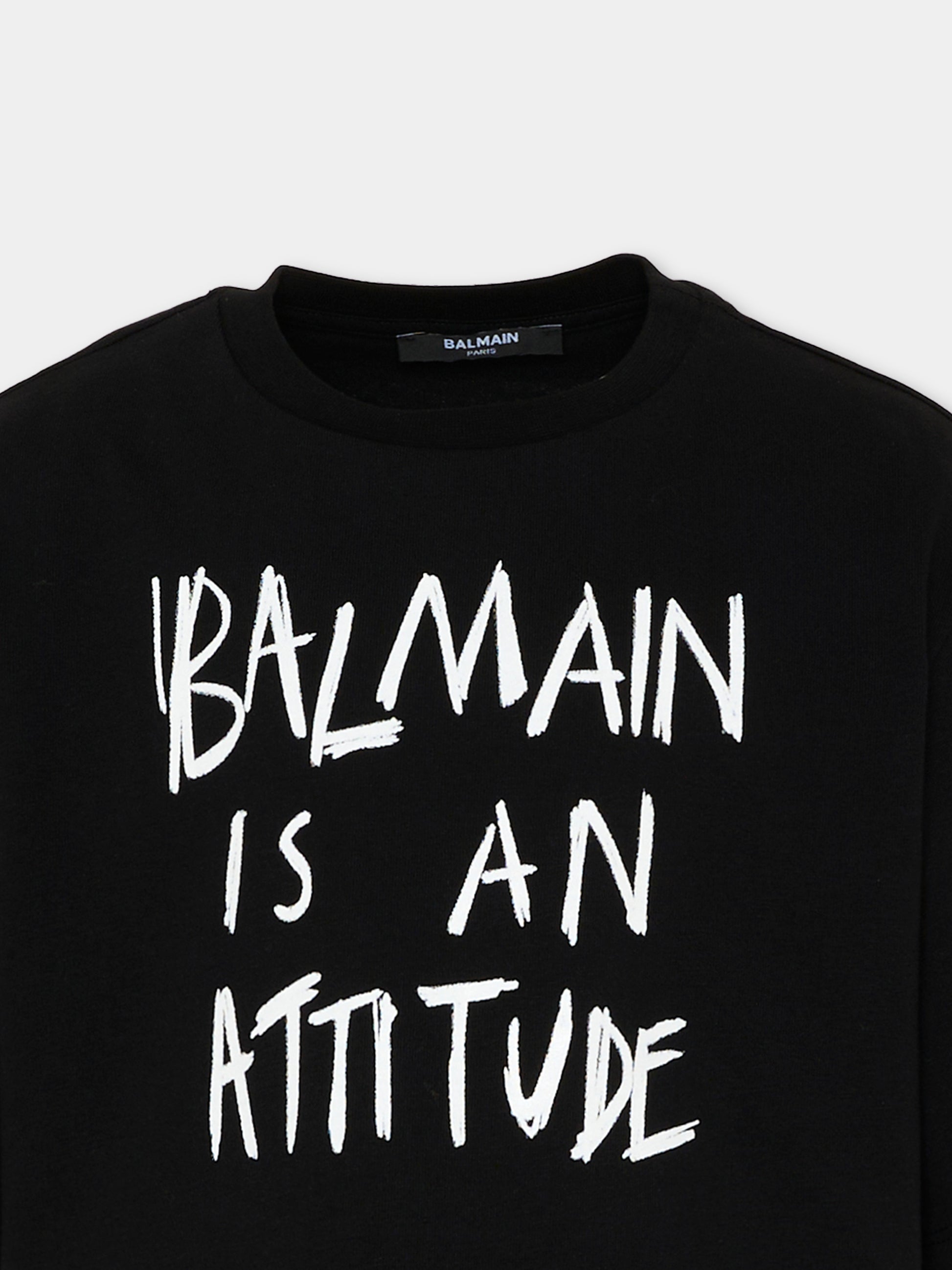 T-Shirt nera per bambina con logo,Balmain Kids,BZ8A01 Z3672 930BC