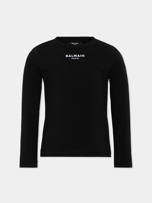 T-Shirt a manica lunga nera per bambina con logo,Balmain Kids,BZ8A70 Z3277 930BC