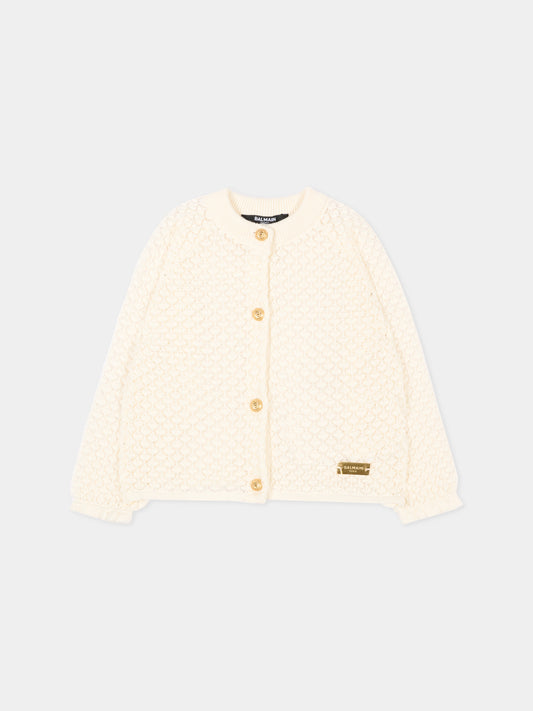 Cardigan avorio per neonata con logo,Balmain Kids,BZ9000 Z3491 101OR