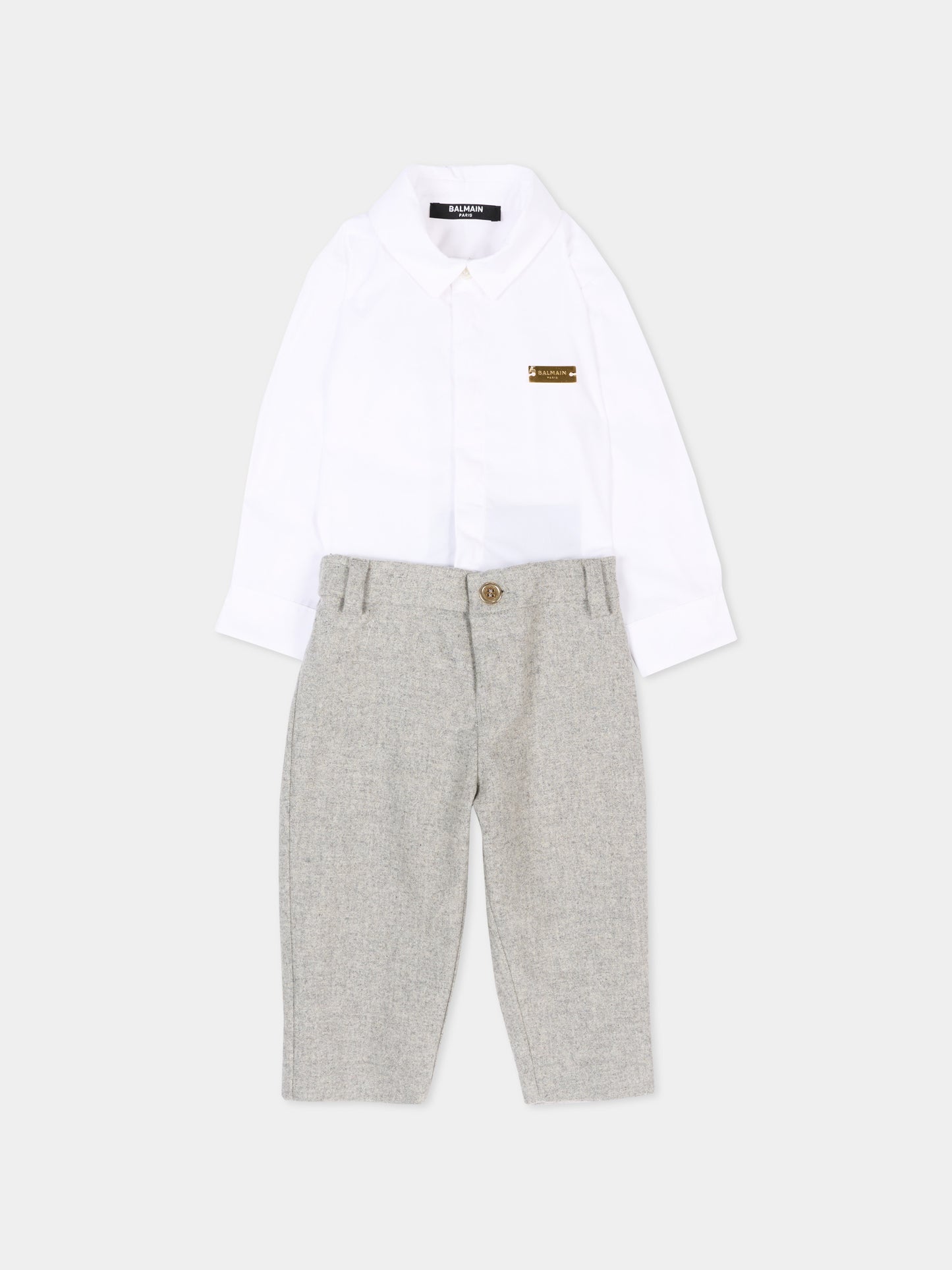 Completo elegante grigio per neonato con logo,Balmain Kids,BZA300 I0341 806OR