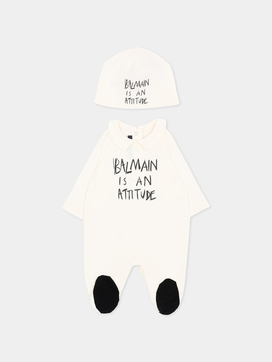 Set tutina avorio per neonato con logo,Balmain Kids,BZB300 Z3672 102NE