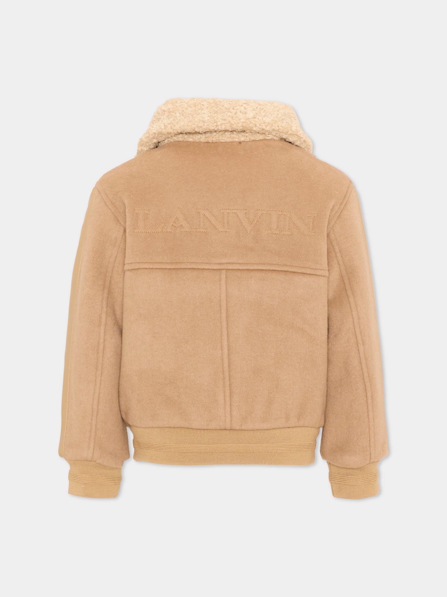Ecopelliccia beige per bambino reversibile con logo,Lanvin Petite,N30447 287