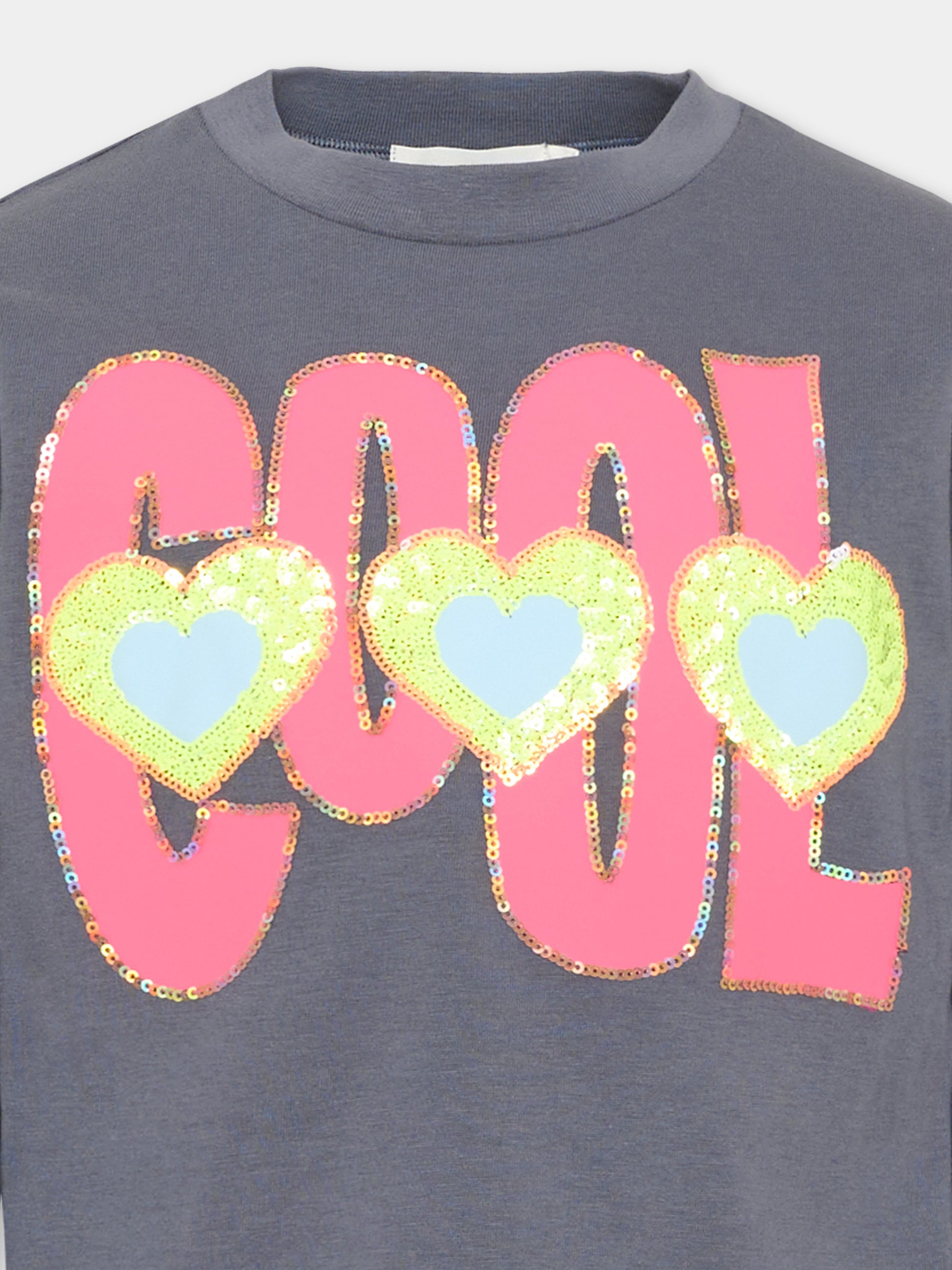T-shirt a manica lunga grigia per bambina con cuori,Billieblush,U22378 083