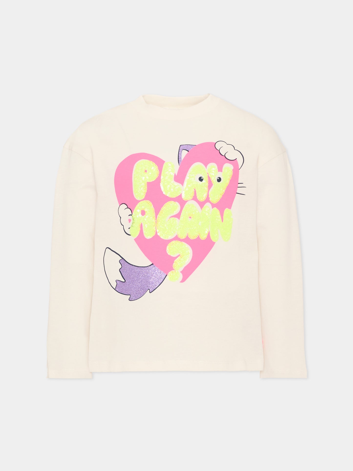 T-shirt a manica lunga avorio per bambina con cuore,Billieblush,U22379 121
