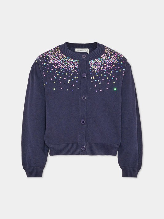 Cardigan blu per bambina con paillettes,Billieblush,U22394 85T