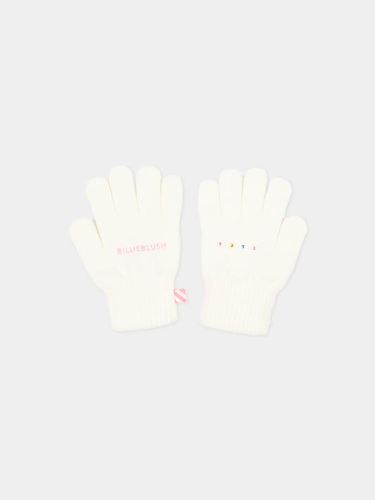 Guanti avorio per bambina con logo,Billieblush,U22541 121
