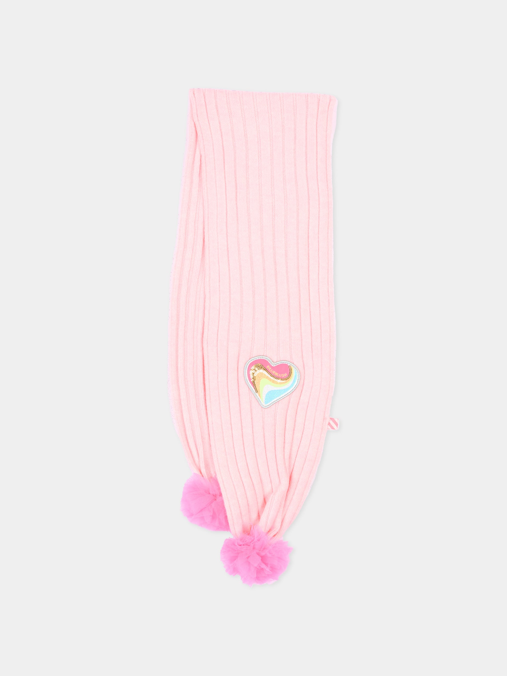 Sciarpa rosa per bambina con cuore con logo,Billieblush,U22600 475