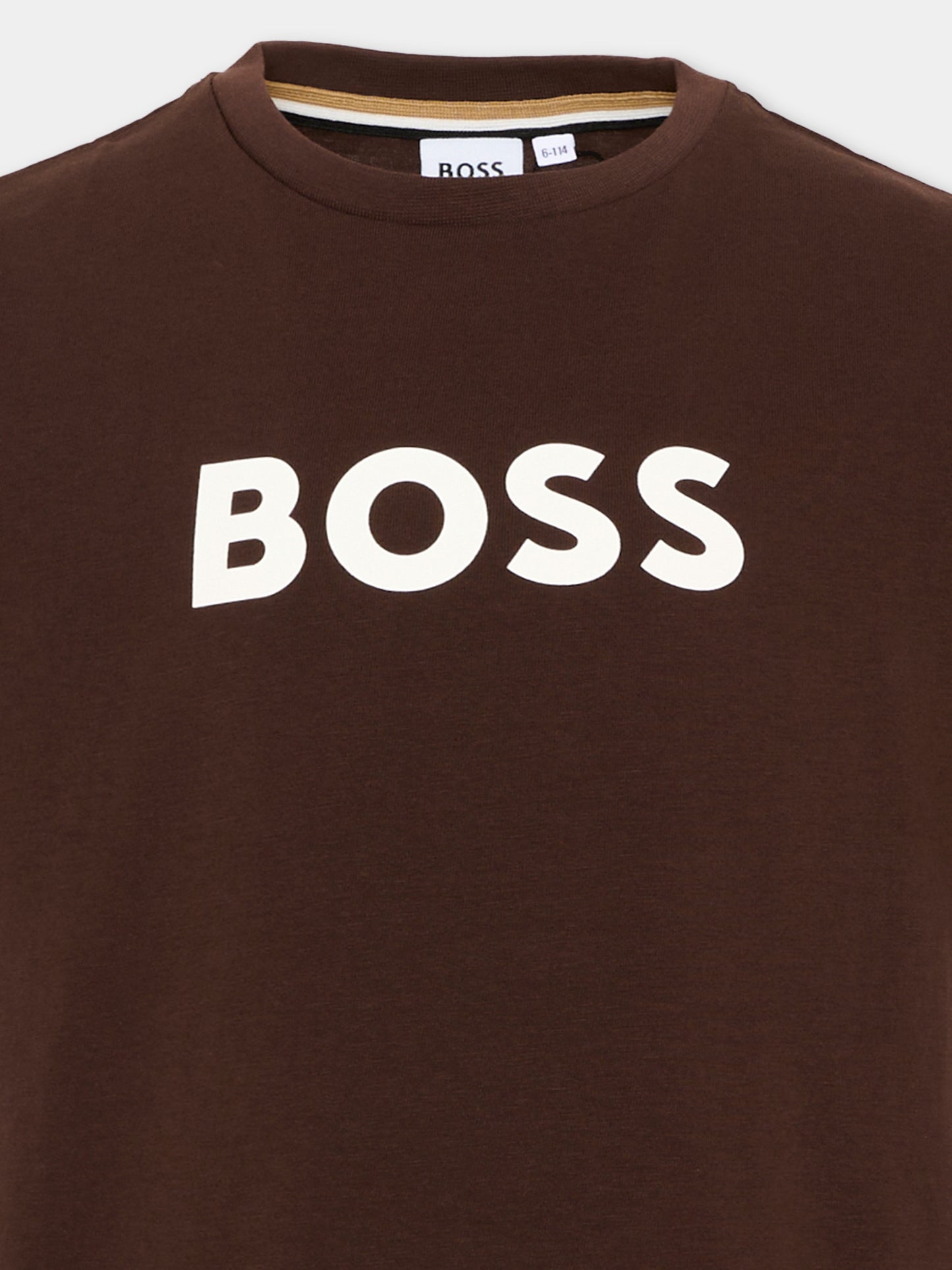 T-Shirt marrone per bambino con logo,Boss,J52711 343