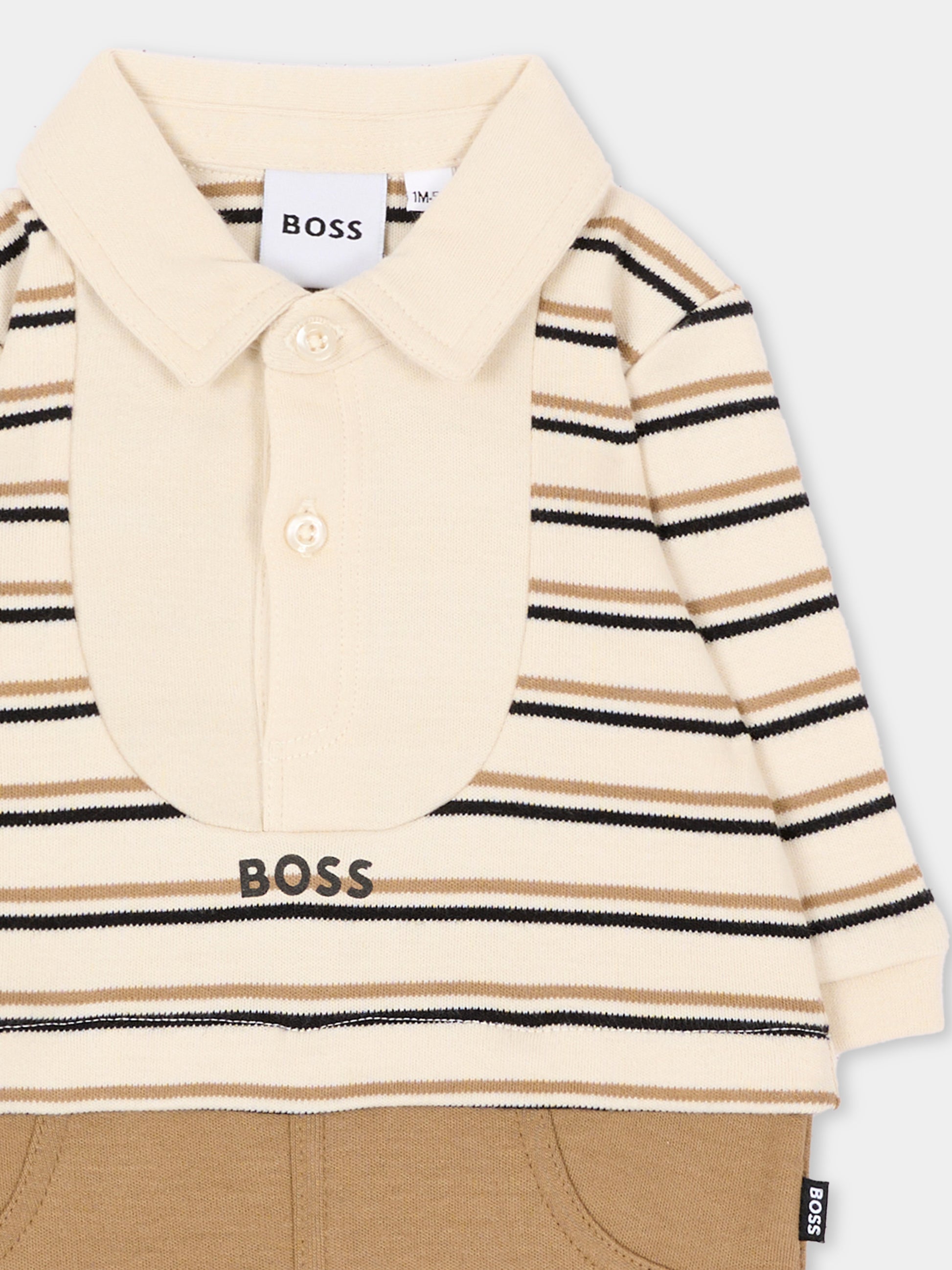 Tutina beige per neonato a righe,Boss,J53299 21K