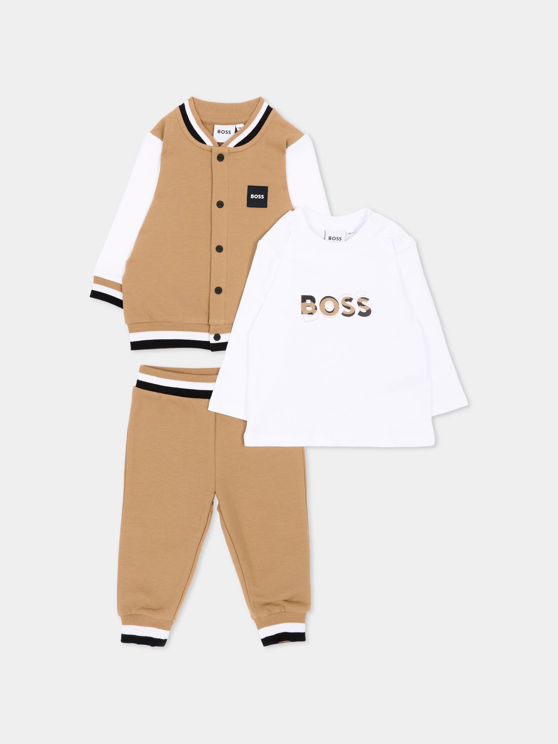 Completo sportivo beige per neonato con logo,Boss,J53305 269
