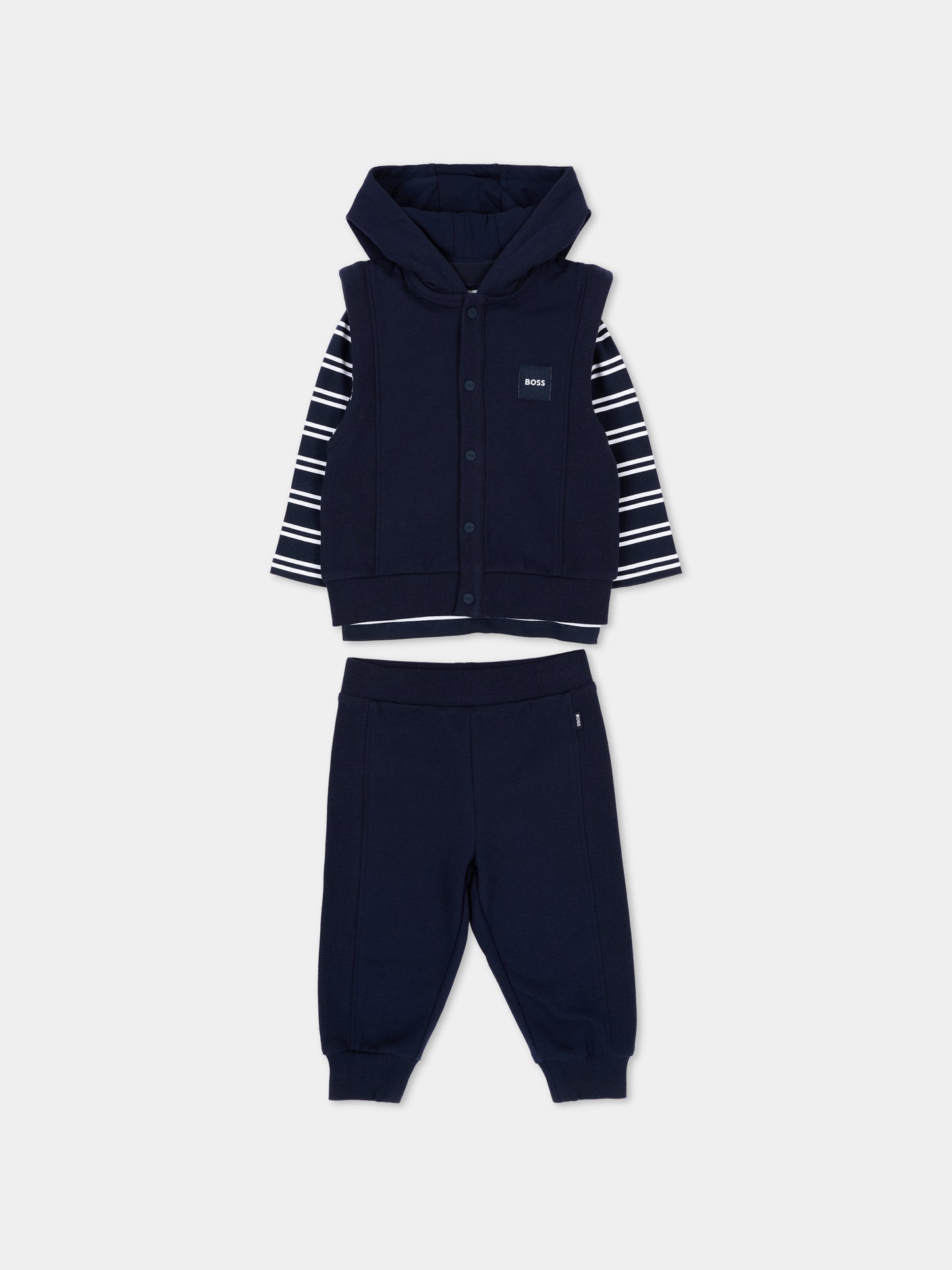 Completo sportivo lungo blu per neonato con logo,Boss,J53311 849