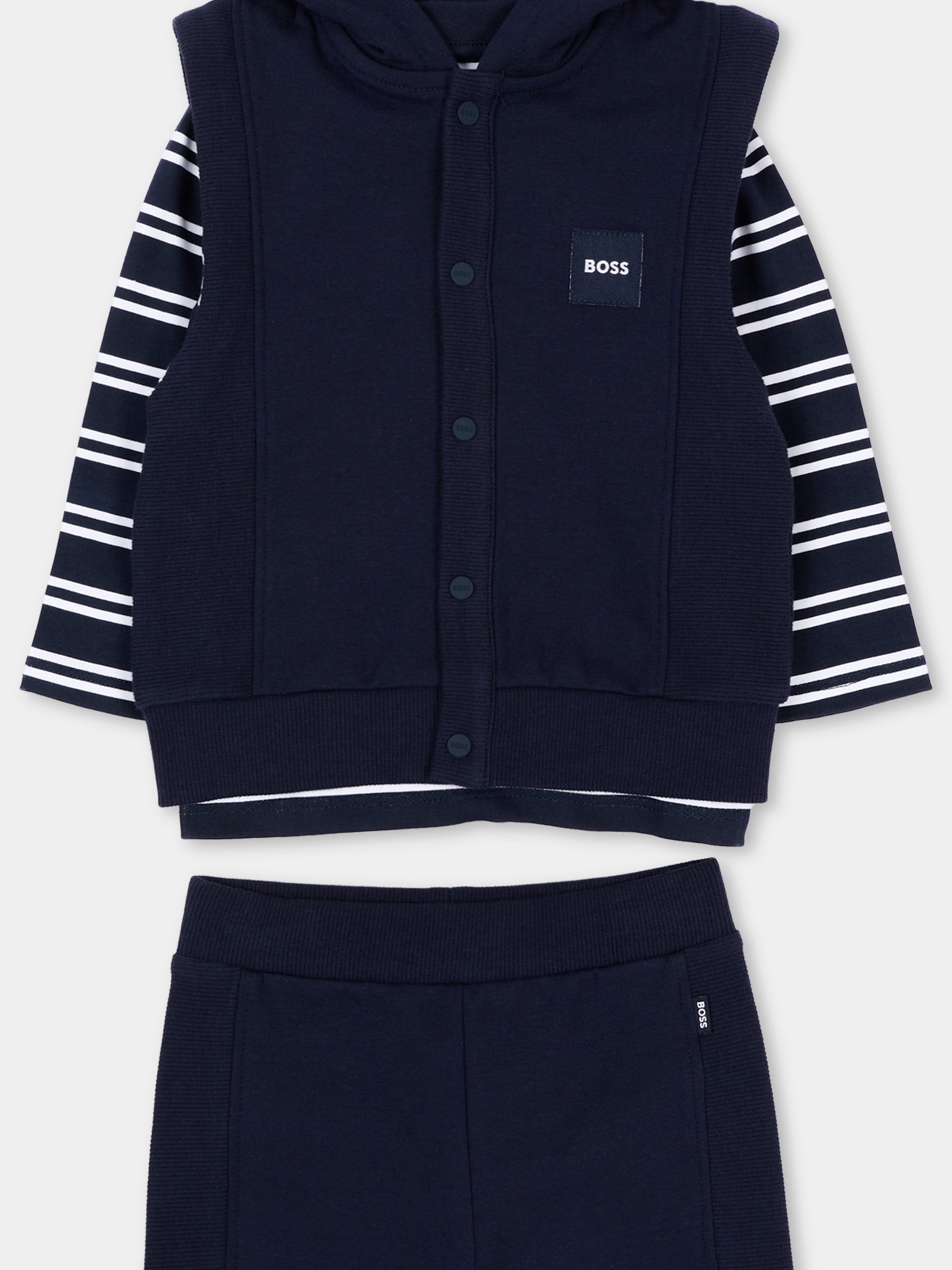 Completo sportivo lungo blu per neonato con logo,Boss,J53311 849