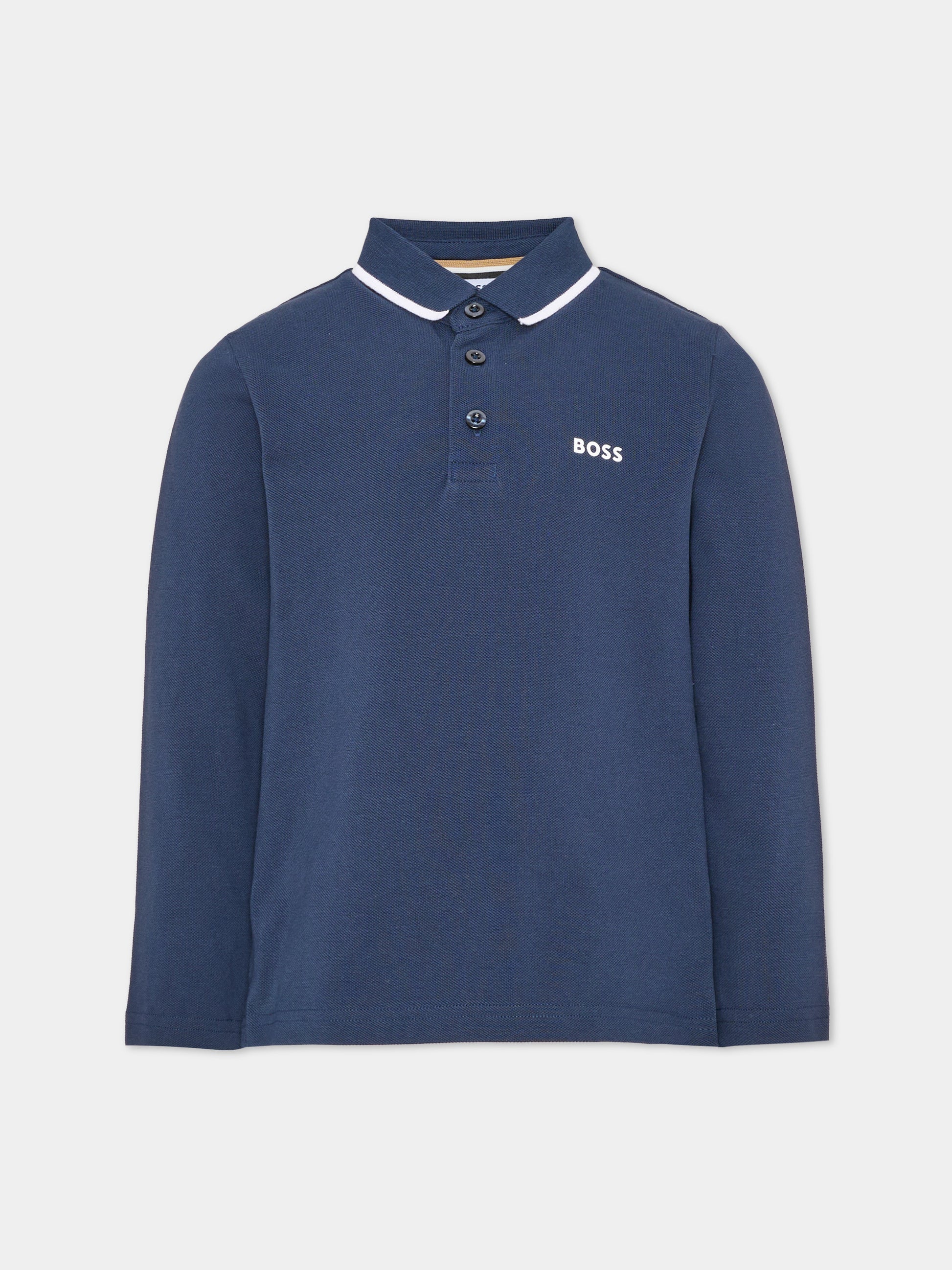 Polo a manica lunga blu per bambino,Boss,J53376 849