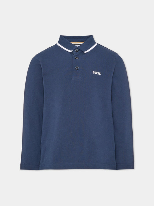 Polo a manica lunga blu per bambino,Boss,J53376 849