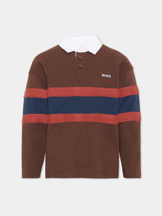 Polo marrone per bambino con logo