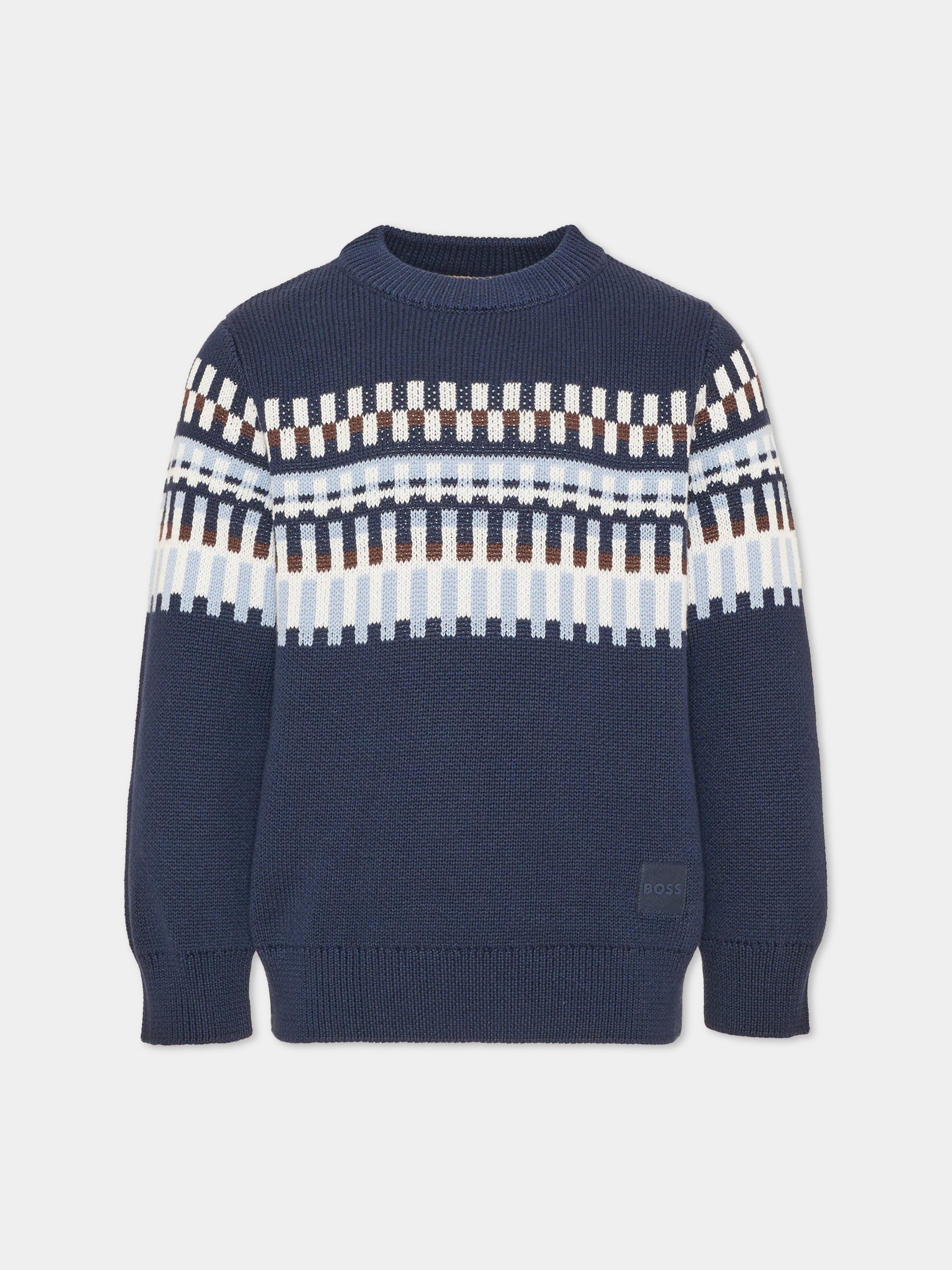 Maglione blu per bambino a righe,Boss,J53393 849