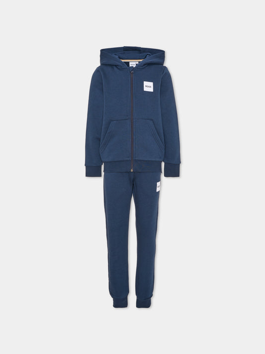 Completo sportivo lungo blu per bambino con logo,Boss,J53442 849