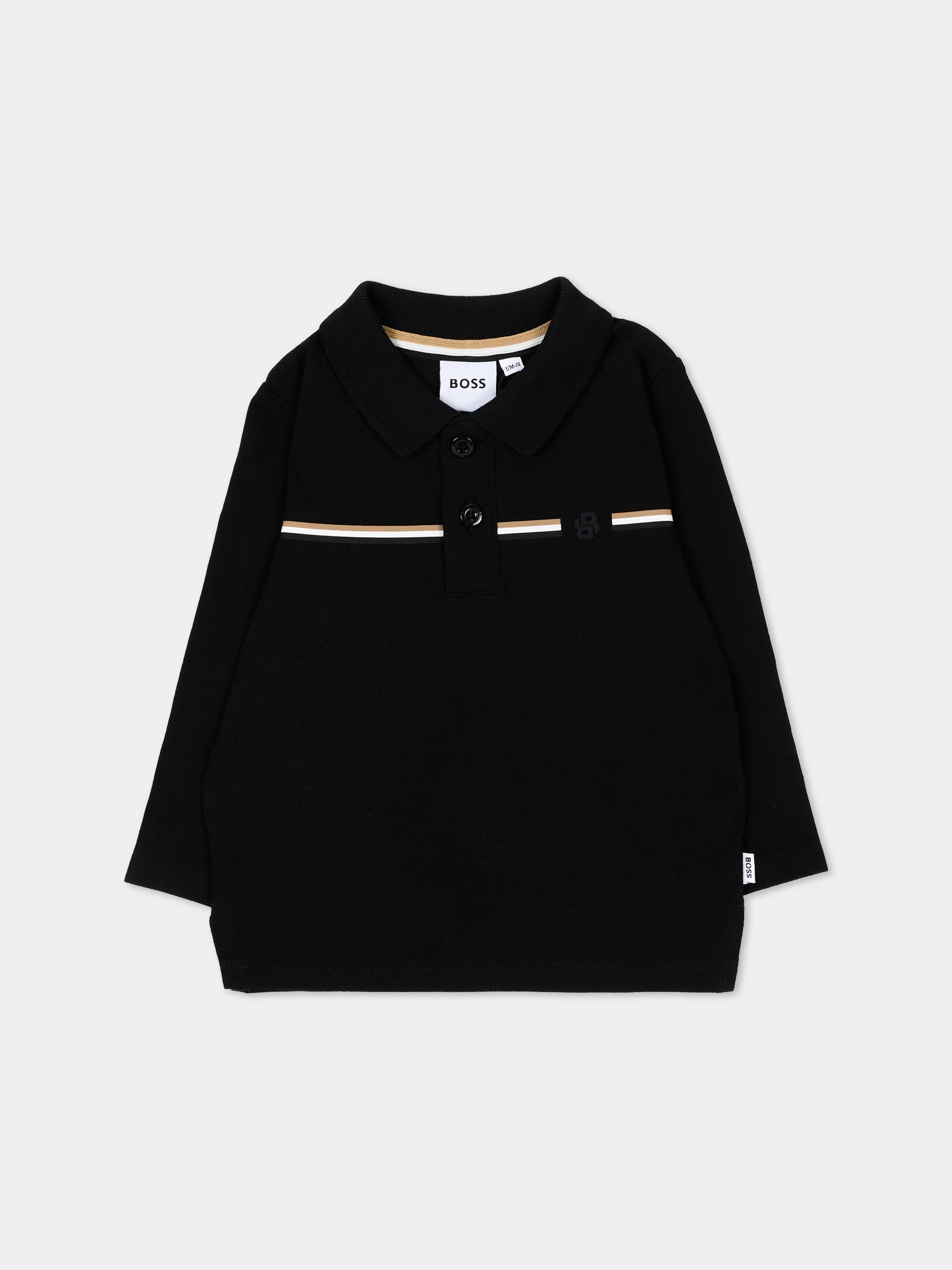 Polo nera per neonato con logo,Boss,J53485 09B