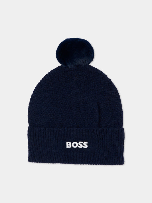 Berretto blu per neonato con logo,Boss,J53576 849